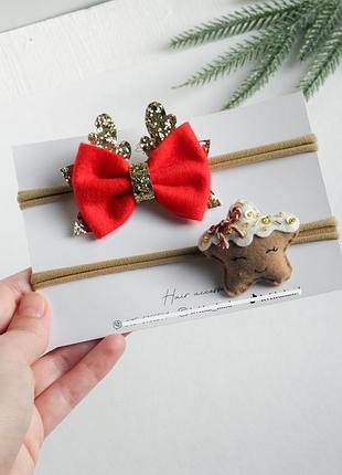 Повязка с новогодним бантиком с рожками повязки для девочки