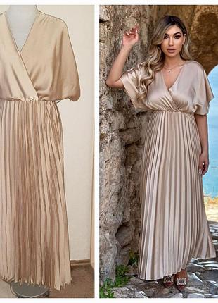 Vanny paris france платье l-xl-xxl 48-50-52 плиссе длинное макси бежевый вискоза франция