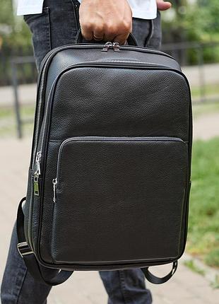 Кожаный мужской рюкзак классический черный из натуральной кожи качественный tiding bag 45239