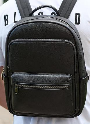 Кожаный мужской рюкзак классический черный из натуральной кожи качественный tiding bag 68932