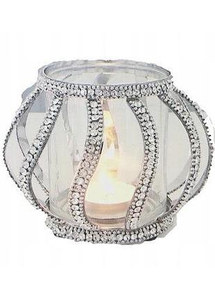 Скляний підсвічник для чайної свічки сріблястий, 13x9,5 см