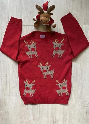 Новорічний світер для дівчинки з оленятками 5-6 років