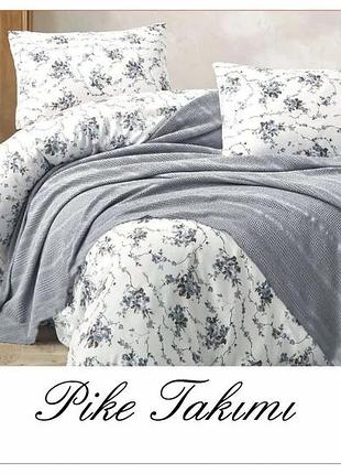 Постельное белье с вафельным покрывалом la villa mavi светло серый