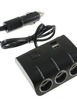 Разветвитель прикуривателя тройник в авто 1506a с usb