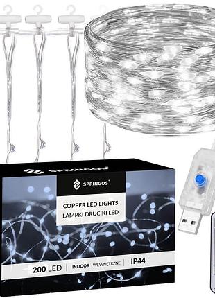 Гирлянда водопад (штора) springos 2 x 2 м 200 led pilot usb cl4021 cold white