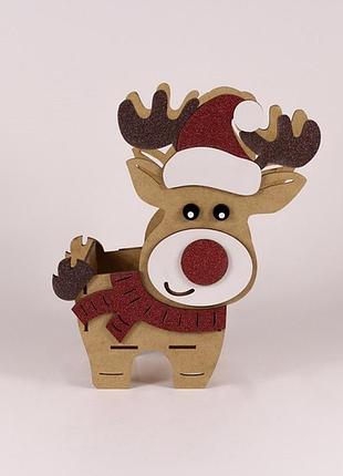Деревянное кашпо "новогодний олень"