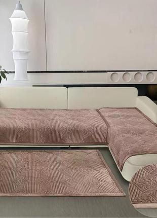 Покрывало велюровое на диван или кресло koloco 3 шт (39408) коричневый