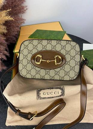 Шкіряна сумка жіноча gucci horsebit 1955 small коричнева, сумочка через плече гуччі