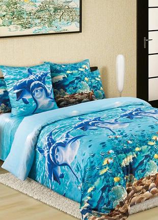 Постельное белье перкаль дельфины семейный