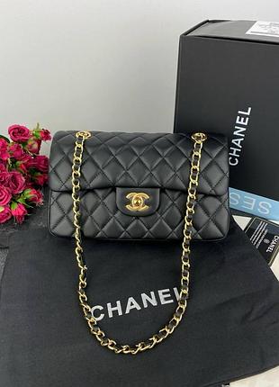 Сумка кожаная chanel, женская черная сумочка через плечо шанель / шкіряна жіноча сумка