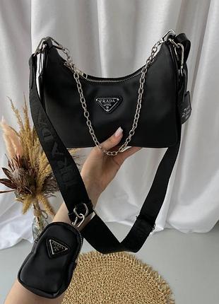 Женская сумочка через плечо prada, нейлонавая женская сумка черная прада