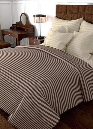Постельное белье дуэт коричнево-молочная бязь страйп meriset - семейный на резинке евро