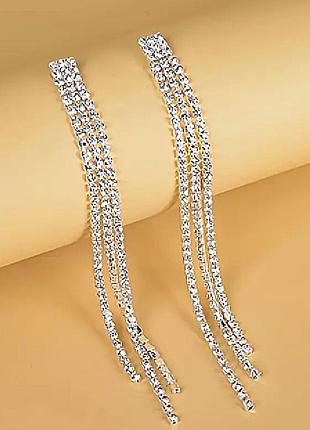 Сережки біжутерія довгі у стразах