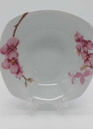 Салатник квадратный цветной керамический орхидея тарелка глубокая для первых блюд 12 шт в уп 450 мл forkopt