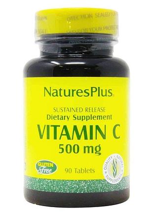 Витамин с, vitamin c, nature's plus, с замедленным высвобождением, 500 мг, 90 таблеток