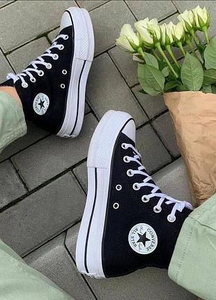 Високі кеди чорно-білі converse chuck taylor all star lift hi black.