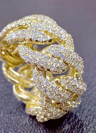 Каблучка золотистого кольору у вигляді ланцюжка з камінцями розмір 19