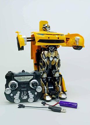 Машинка трансформер на пульті tt 671 — робот у стилі бамблбі з підсвічуванням, звуками та гумовими колесами, акумулятор 3.7 v