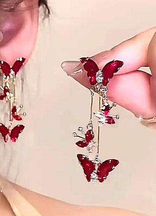 Сережки біжутерія червоні метелики