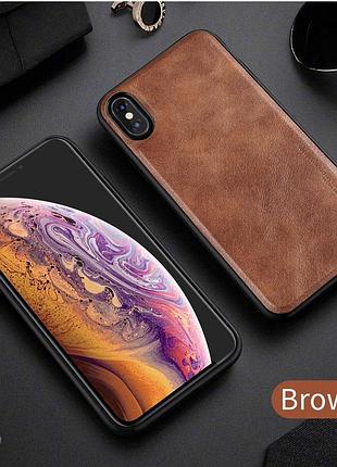 Вінтажний шкіряний чохол накладка для айфон iphone x / xs коричневий