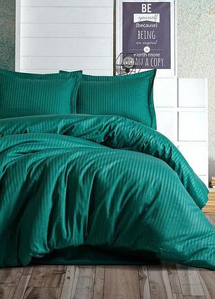 Постельное белье green elite сатин страйп meriset - семейный на резинке евро