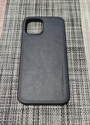 Винтажный кожаный чехол x-level для айфон iphone 12 pro max серо-синий