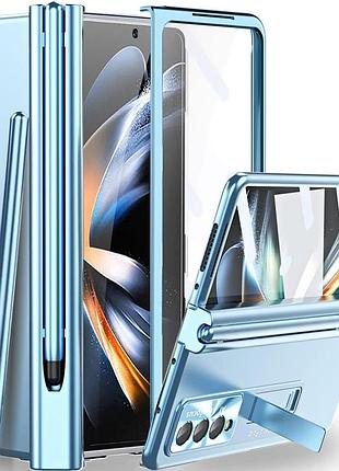 Чехол miimall для samsung galaxy z fold 4 с s pen, держателем, защитой камеры и экрана, роскошный синий