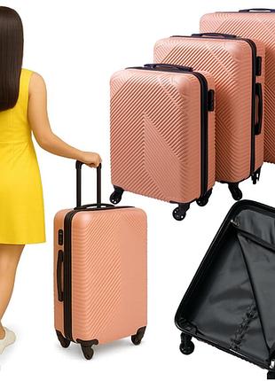 Дорожній набір туристичних валіз комплект 3 штуки рожевий trizand 26663 польща