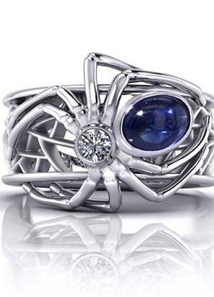 Срібляста каблучка з пауком та синім акріловим камінцем розмір 17,18,19, 20