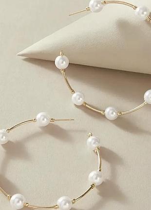 Серьги крупные кольца с жемчугом