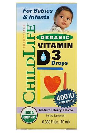 Childlife, органічний вітамін d3 в краплях, натуральний ягідний смак, 400 мо, 10 мл (0,338 рідк. унції)