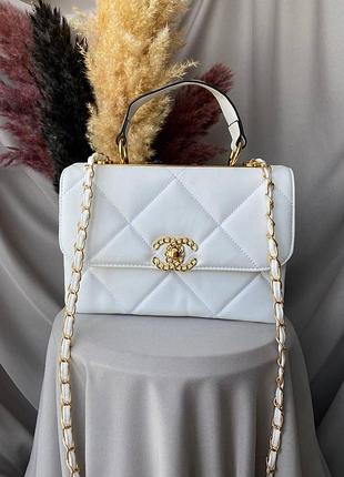 Жіноча сумка chanel, шкіряна через плече біла сумочка шанель
