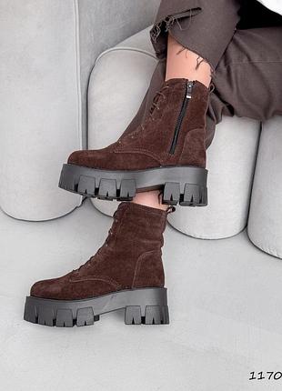 Ботинки женские alita шоколад, натуральная замша зима