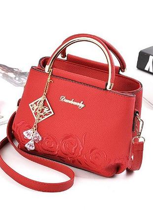 Женская мини сумочка клатч вышивка цветочки, маленькая сумка с вышивкой из цветов красный