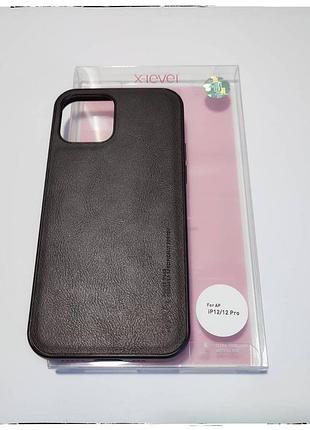 Вінтажний шкіряний чохол накладка x-level для айфон iphone 12 / 12 pro чорний
