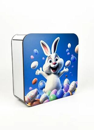 Подарочная коробка квадратная "веселый зайчик с писанками"