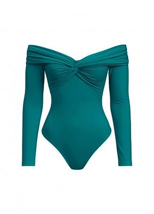 Смарагдове боді зі спущеними плечима