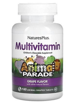 Витамины для детей, multi-vitamin and mineral, nature's plus, animal parade, вкус винограда, 180 животных