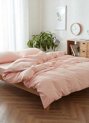 Постельное белье нежный персик ранфорс meriset - семейный на резинке євро на резинці