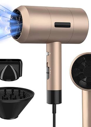 Фен профессиональный для волос hair dryer rcy-7018, с ионизацией, 2000 вт, 3 режима, с насадками, золотистый