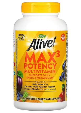 Nature's way, alive! max3 potency, мультивитамины повышенной эффективности, без добавления железа, 180