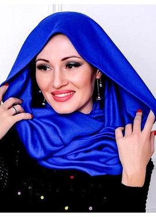 Однотонный палантин с бахромой цвет ярко синий электрик