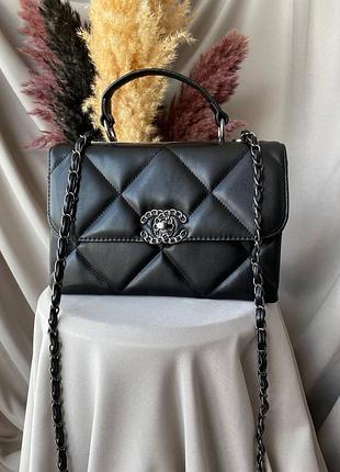 Женская сумка кожаная chanel, черная женская сумочка через плечо шанель