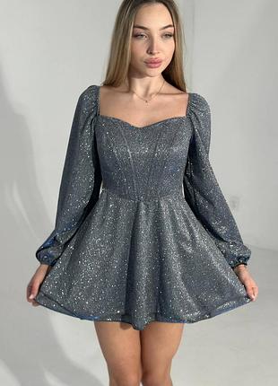 Корсетное женское платье из люрекса с двойной юбкой, на спинке шнуровка