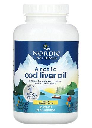 Рыбий жир из печени трески, cod liver oil, nordic naturals, лимон, арктический, 1000 мг, 180 капсул