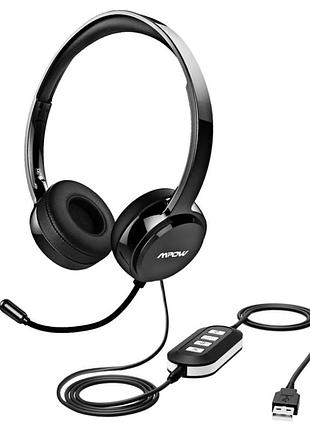 Проводные накладные наушники mpow, с микрофоном, с выходом 3,5мм и usb, черные, pa071a