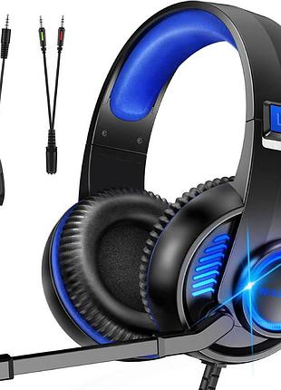 Игровые наушники nulliplex n2, накладные, с микрофоном и подсветкой, черно-синие