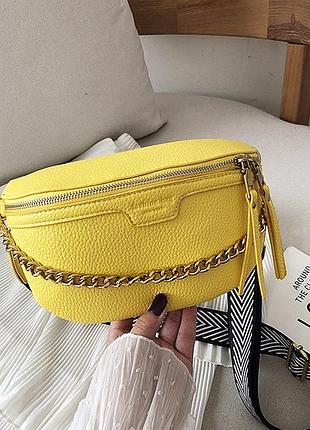 Модная женская бананка fashion стильная и качественная женская сумочка на грудь кросс боди желтый