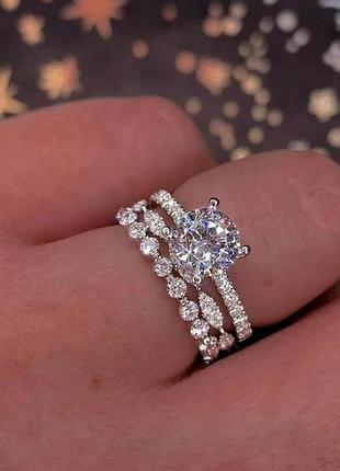 Кольцо обручальное с кристаллом цвет серебро 18 размер