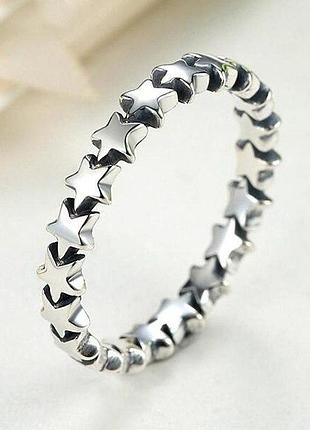Срібляста каблучка з зірочками розмір 17